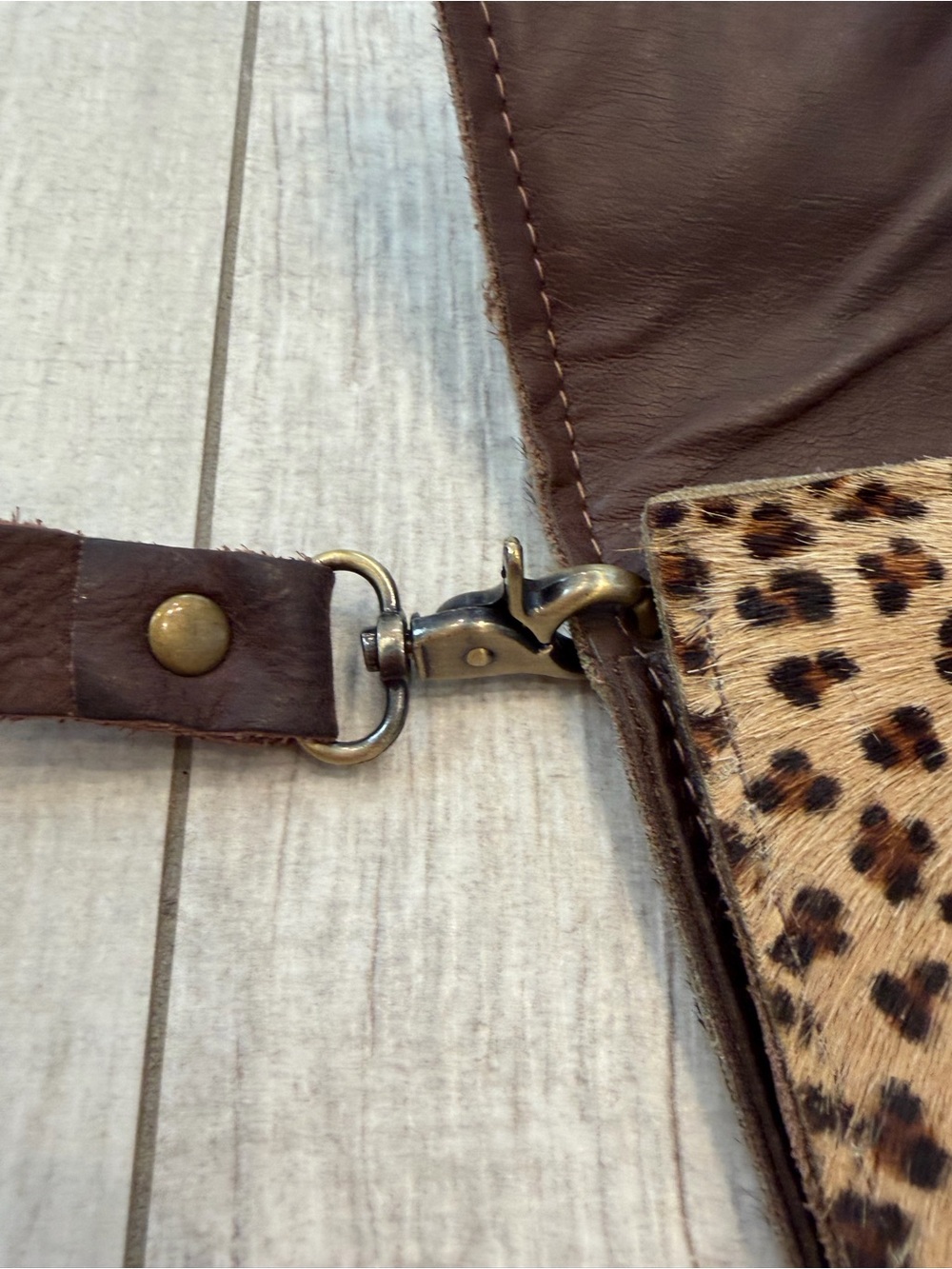 Upcycled Leopard Print Wristlet Clutch - Brown - Picture 7 of 8